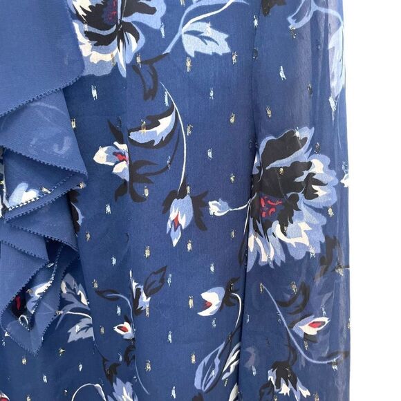 White House Black Market Donatella & Ecru Floral Chiffon Ruffled Top - Picture 4 of 7